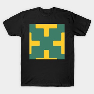 Energizing teal green and citrus yellow 80s style decor, plus cross minimalist block pattern T-Shirt